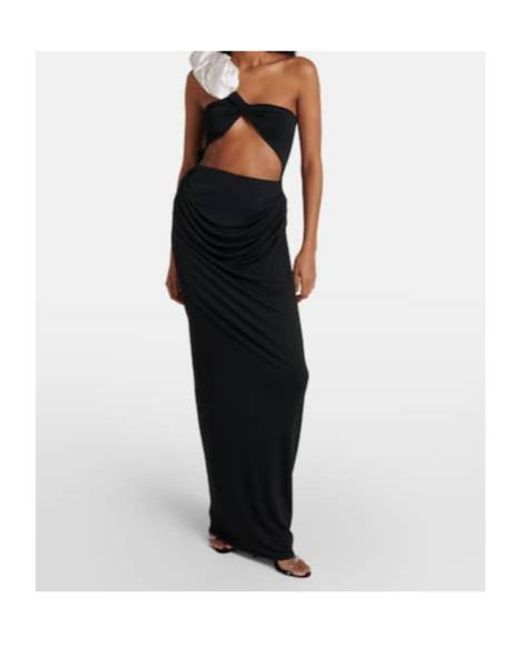 Magda Butrym Black Ruffled Cutout One-Shoulder Gown