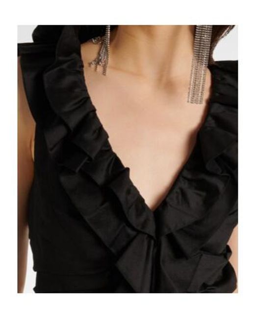 Carolina Herrera Black Ruffled Cotton-Blend Midi Dress