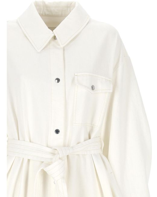 Yves Salomon White Belted Shirt Dress