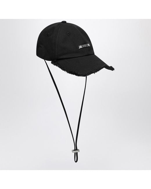 Jacquemus Black Logo Plaque Curved Peak Cap for men