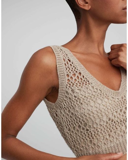 Brunello Cucinelli White Open-Knit Tank Top