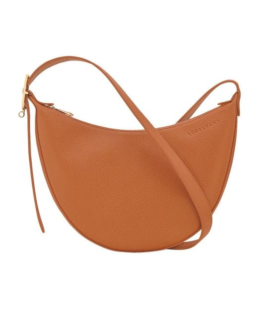 Longchamp Brown Small Le Foulonné Grained-Leather Crossbody Bag