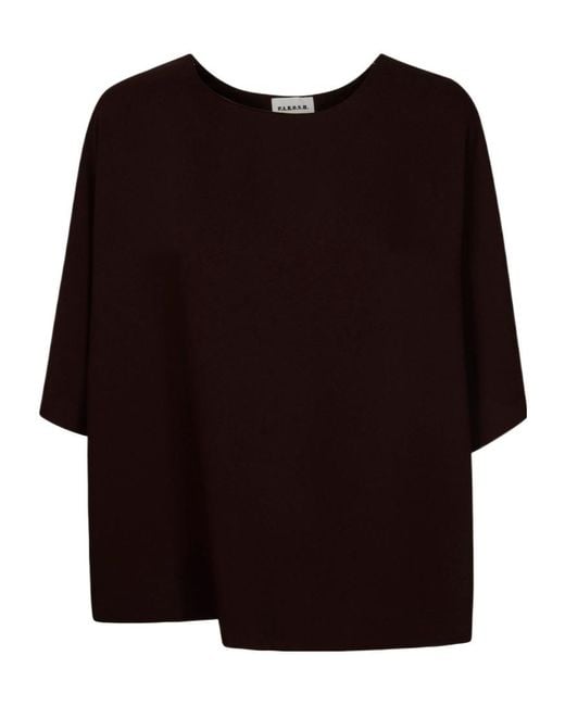 P.A.R.O.S.H. Black Short-Sleeve Belted Crewneck Top