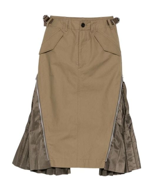 Sacai Green Zip-Detail Midi Skirt