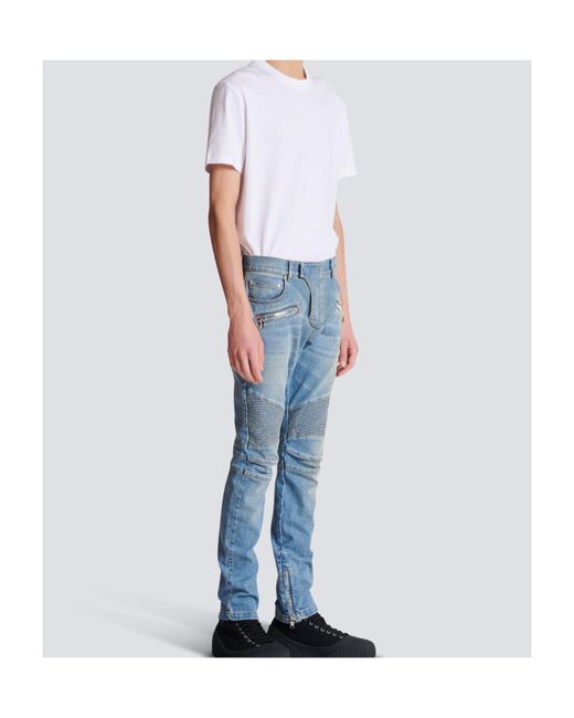 Balmain Blue Slim-Fit Biker Jeans for men
