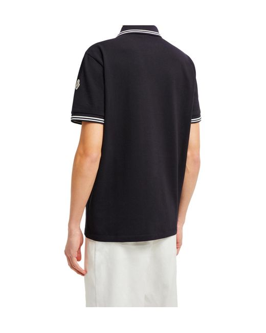 Moncler Black Logo Patch Short-Sleeved Polo Shirt for men