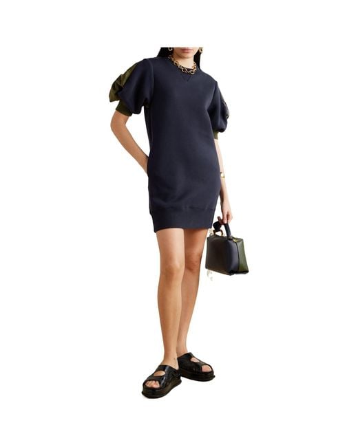 Sacai Blue Puff-Sleeved Jersey Minidress