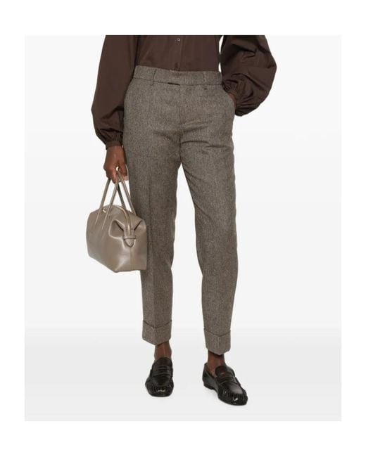 Berwich Gray Herringbone-Pattern Wool Trousers