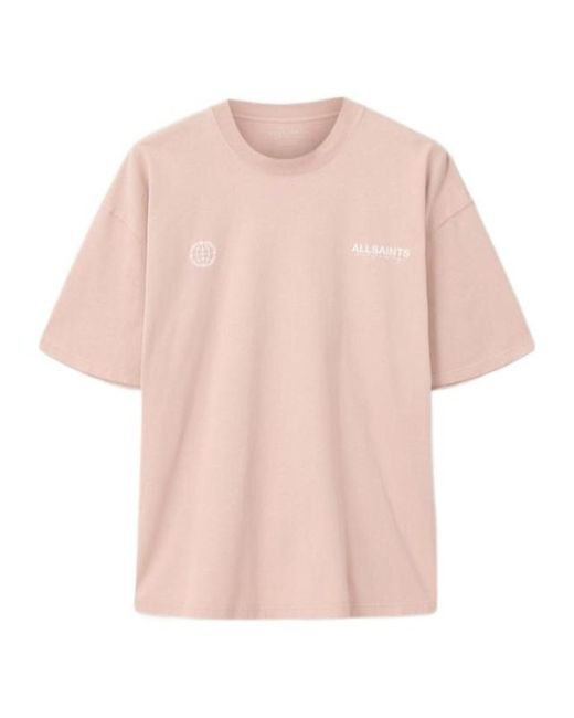 AllSaints Pink Emblem Short Sleeve Cotton T-Shirt for men