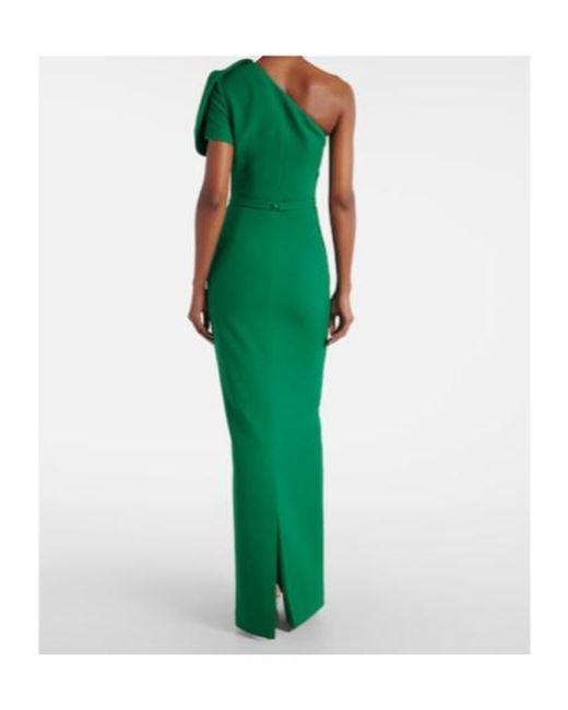 Safiyaa Green One-Shoulder Crepe Gown