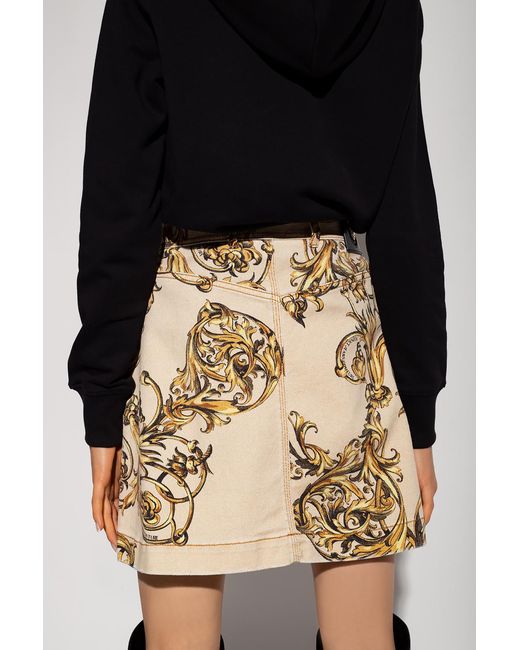 Versace Jeans Natural Ballog Printed Denim Skirt