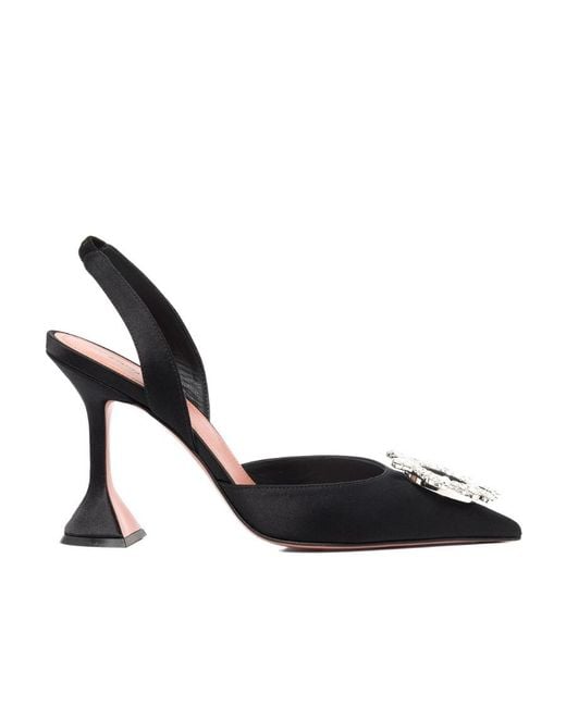 AMINA MUADDI Black Begum Crystal-Buckle Slingback Pumps