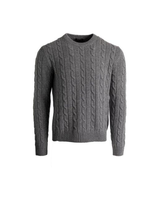 Prada Gray Crewneck Ribbed Knitted Jumper for men