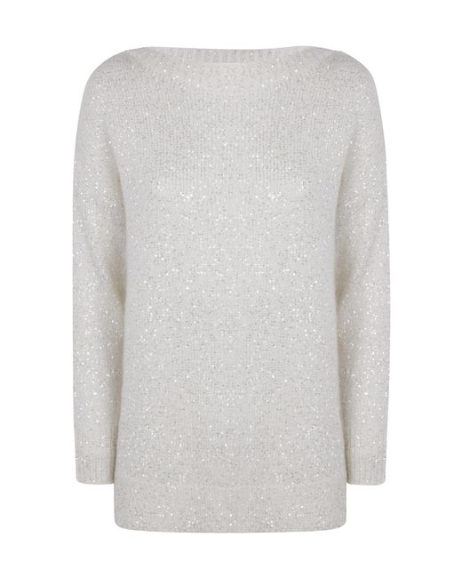 D.exterior White Sequin Boatneck Sweater