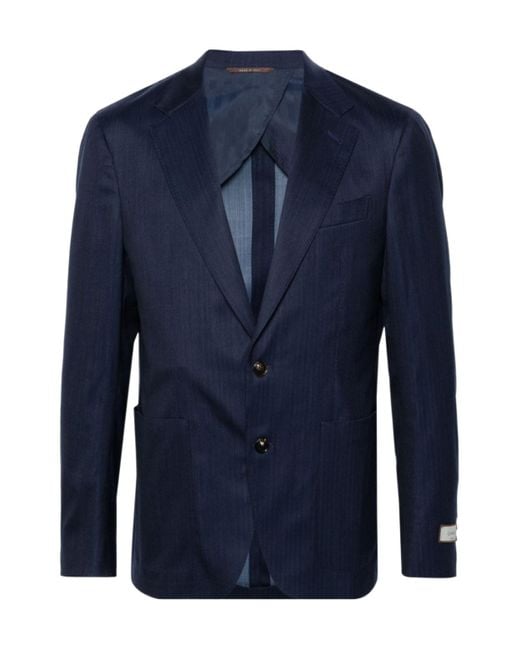 Canali Blue Striped Wool-Blend Blazer for men