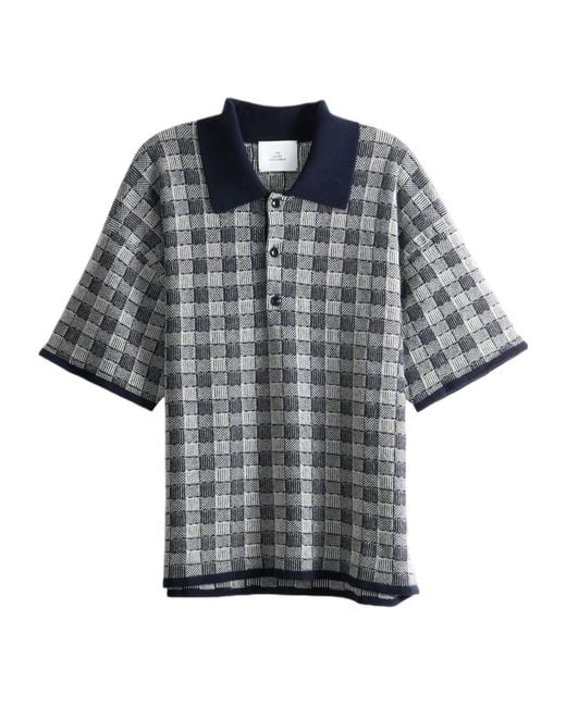 The Elder Statesman Gray Check-Pattern Short-Sleeve Polo Shirt for men