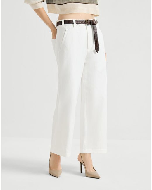 Brunello Cucinelli White Cotton-Linen Gabardine Chinos