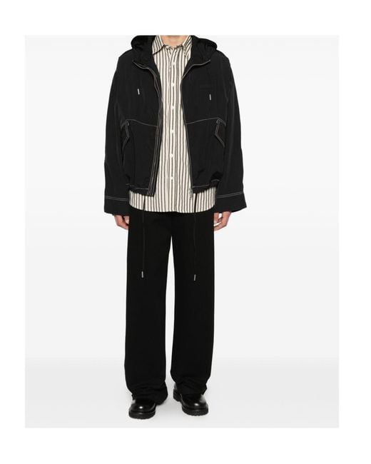 AMI Black Ami Contrast-Stitch Drawstring Hooded Jacket for men