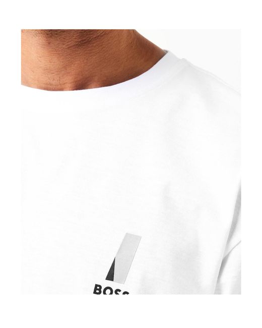 Boss White Logo Crew-Neck T-Shirt for men