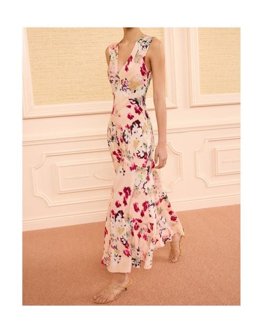 Ulla Johnson Pink Floral-Print V-Neck Midi Dress