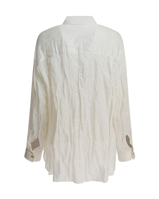 Khaite White Long-Sleeved Crinkled Shirt