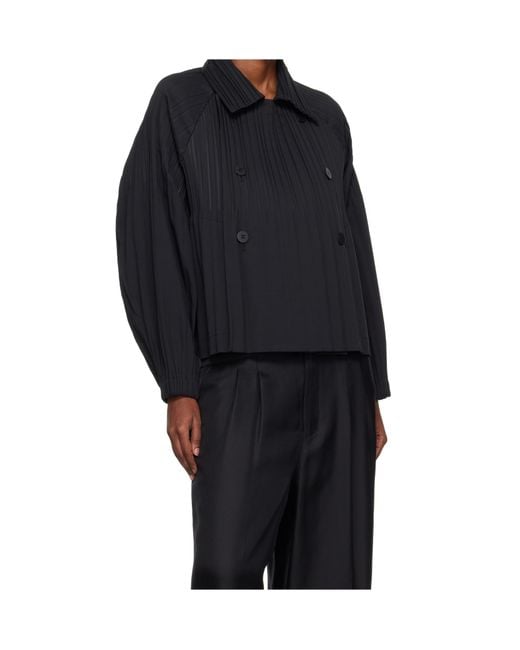 Pleats Please Issey Miyake Blue Pleats Please Issey Miyake Double-Breasted Oversized Jacket