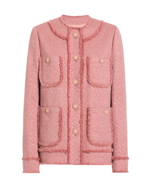 Dolce & Gabbana Pink Single-Breasted Raschel Tweed Jacket