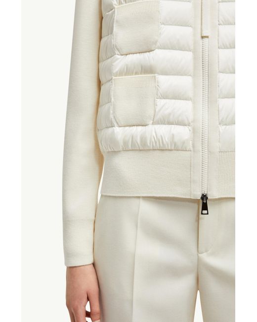 Moncler White Logo Patch Zip-Up Quilted Jacket