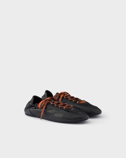 Prada Black Collapse Antiqued Nappa Leather Sneakers With Hooks for men