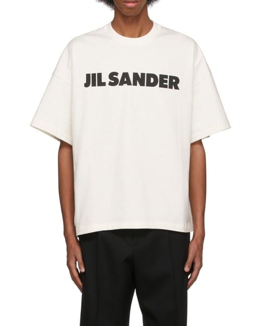 Jil Sander White Logo Printed Crewneck T-Shirt for men