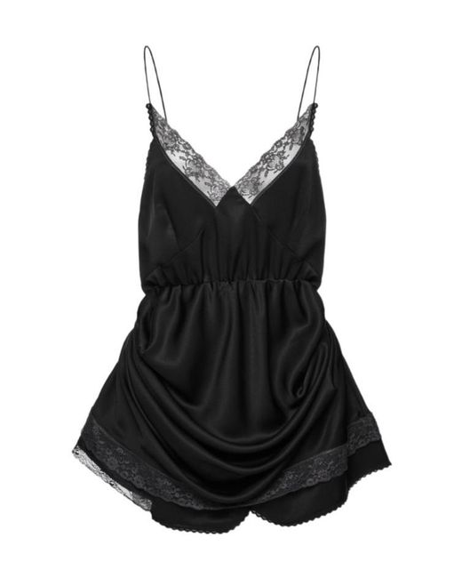 Magda Butrym Black Draped Lace-Trim Slip Mini Dress