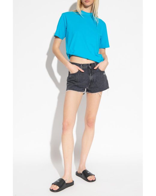 Off-White c/o Virgil Abloh Blue Diagonal Striped Crewneck T-Shirt