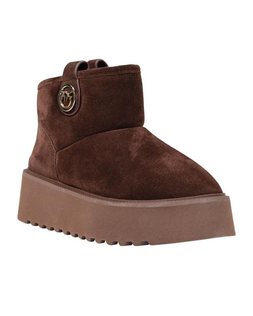 Pinko Brown Round-Toe Snow Boots