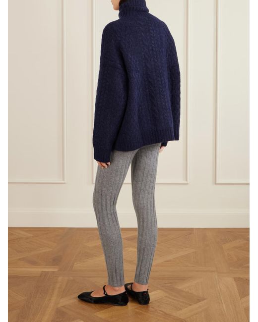 The Elder Statesman Blue Cable Knit Blend Turtleneck Sweater