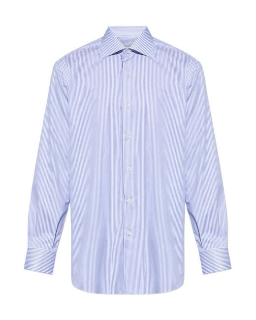 Brioni Blue Striped Spread-Collar Shirt for men