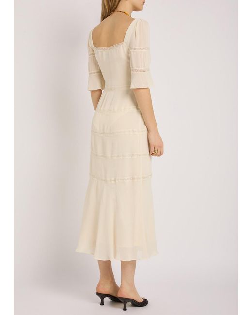 Reformation Natural Laverna Lace-Trim Chiffon Midi Dress