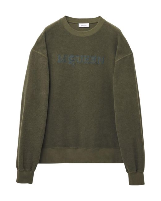 McQueen Green Logo Embroidered Crewneck Sweatshirt for men