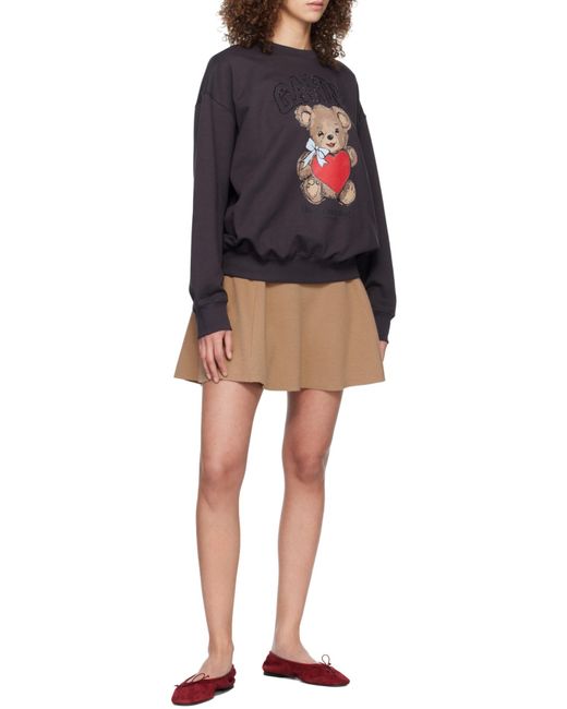 Ganni Gray Bear-Printed Crewnecj Sweatshirt