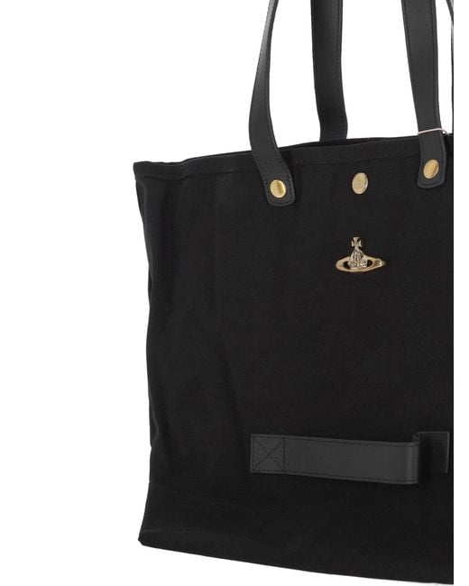 Vivienne Westwood Black Logo Plqaue Large Tote Bag