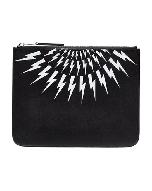 Neil Barrett Black Lightning Pattern Clutch for men