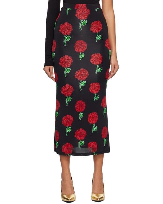 Versace Jeans Red Couture High-Waist Floral-Printed Straight Hem Skirt