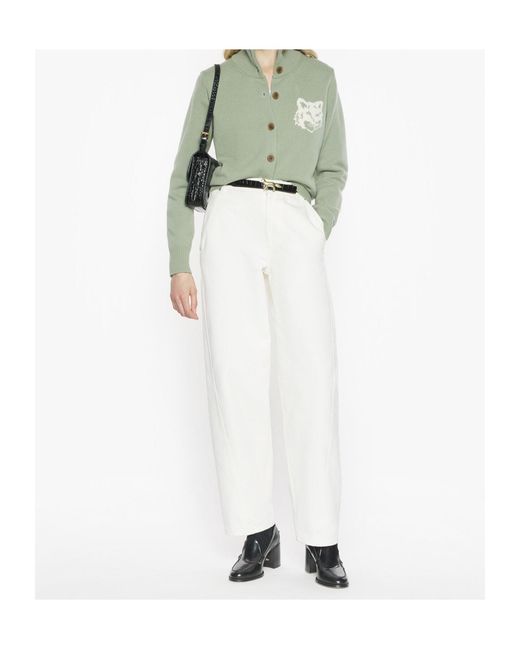Maison Kitsuné Green Maison Kitsuné Fox Head Intarsia High-Neck Cardigan