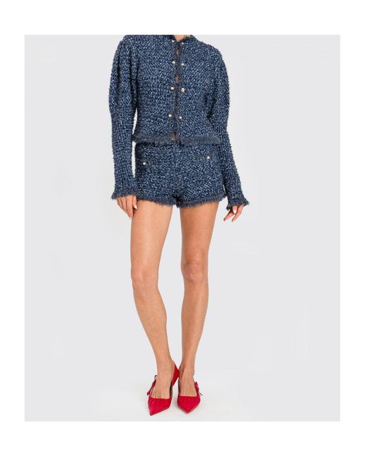 Twinset Blue Jacquard Fringed Jacket