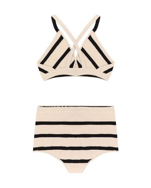 Moncler White Striped Bouclé Bikini