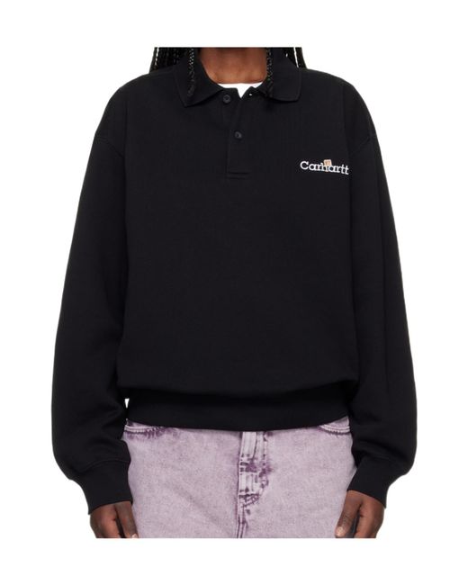 Carhartt Black Wip Label Logo-Embroidered Long-Sleeve Polo Shirt
