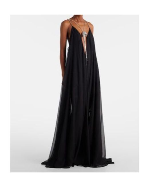 David Koma Black Embellished Chiffon Gown