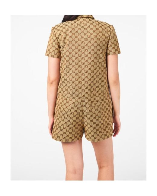 Gucci Natural Logo Short Sleeve Jumpsuit