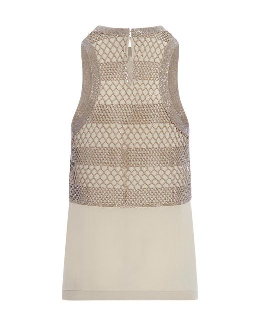 Brunello Cucinelli Natural Embellished-Neck Cut-Out Top