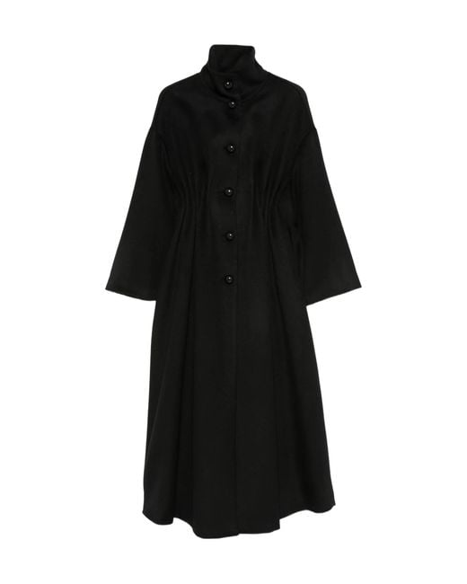 Emporio Armani Black Ruched-Waist High-Neck Coat