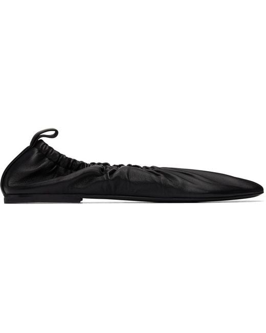 Jil Sander Black Gathered Detail Slip-On Flat Ballerinas